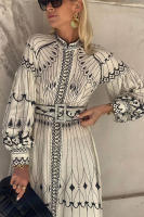 Vestido Bohemio Elegante Para Mujer Verano 2024 Estampado Retro A-line Largo Con Cinturón Estante Elegante Para Banquete - details 3