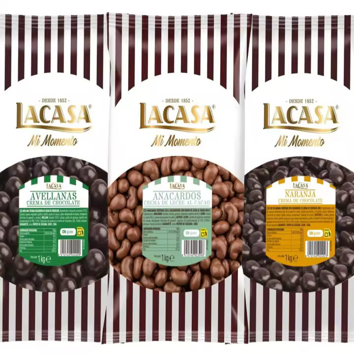 Lacasa Mi Momento pack 3kg bolas:Anacardo leche ,Avellana con chocolate Negro ,Dados de naranja con chocolate Negro - 1