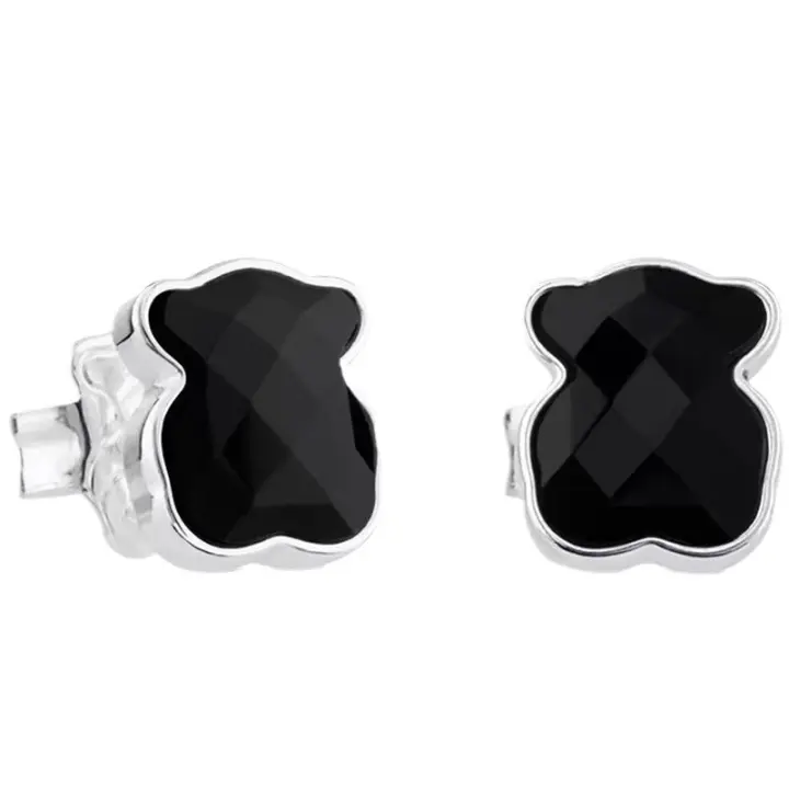 Pendientes de Plata de Primera Ley con Motivo en Ónix Facetado, Elegantes y Sobrios - 1
