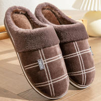 Pantuflas De Casa Para Hombre Talla Grande 50-51 Cuadros De Poliéster Espuma De Memoria Invierno Plush Interior Calientes Antideslizantes Negro - details 3