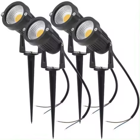Juego de 4 focos LED COB de 5 W y 220 V, regulables, para jardín, terraza, exterior, con estaca (blanco cálido) - 1