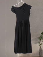 Vestido Maxi De Verano Para Mujer Elegante Y Chic Con Plegado Y Patchwork En Negro Cuello Media-Torço Manga Corta Cintura Alta A-Line Para Oficina Y Calle - details 9