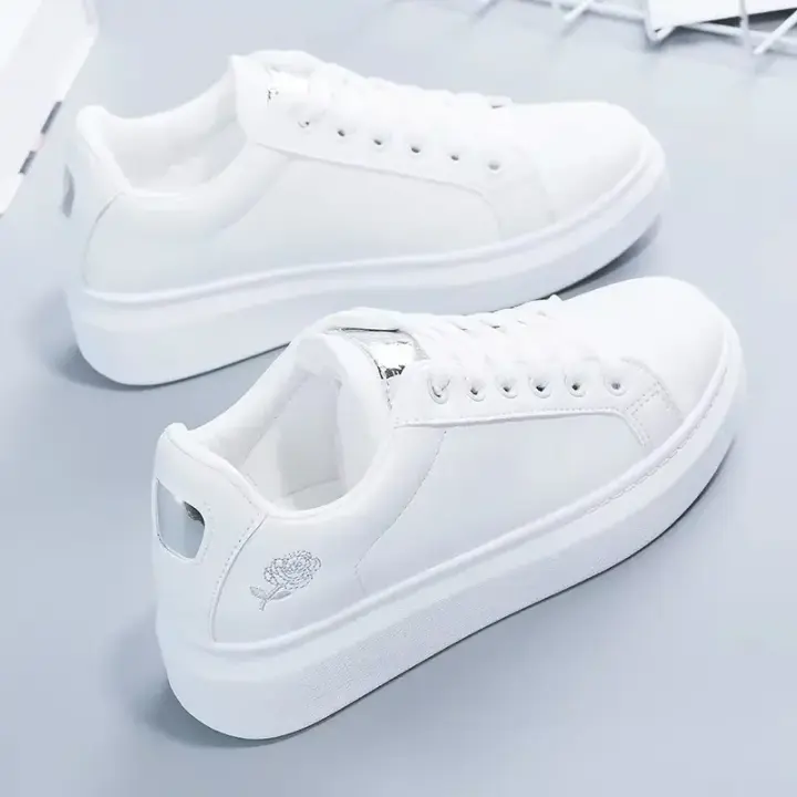 Zapatos De Mujer Blancos Transpirables Para Correr 2023 Primavera/Otoño Con Bordado De Flores Zapatos Casuales Con Cordones - 1