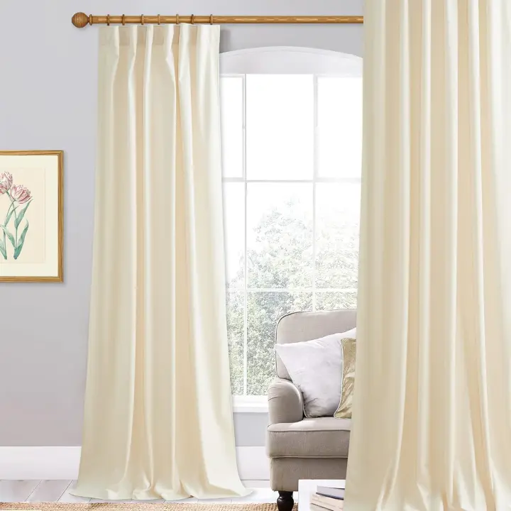 StangH Beige Velvet Curtains 94 inches Long Back Tab Soft Thermal Insulated Light Filtering Window Drapes Privacy Home Decor for Bedroom Living Room, W52 x L94, 2 Panels - 1