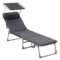 Tumbona Plegable con Colchón de 3 cm y Parasol, Respaldo Inclinable, Ideal para Jardín, Piscina y Terraza, Gris Oscuro, Capacidad 150 kg, 193x53x29,5 cm - details 0