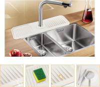 Protector contra salpicaduras del fregadero, estera del grifo del fregadero del silicón accesorios del fregadero estera absorbente del grifo para la cocina, cuarto de baño (blanco) - details 0