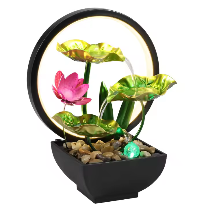 Fuente De Mesa Con Luces LED De Anillo Decorativas Y Flujo De Agua Ornamentos De Meditación Y Afortunado Para El Hogar Y La Oficina - 1