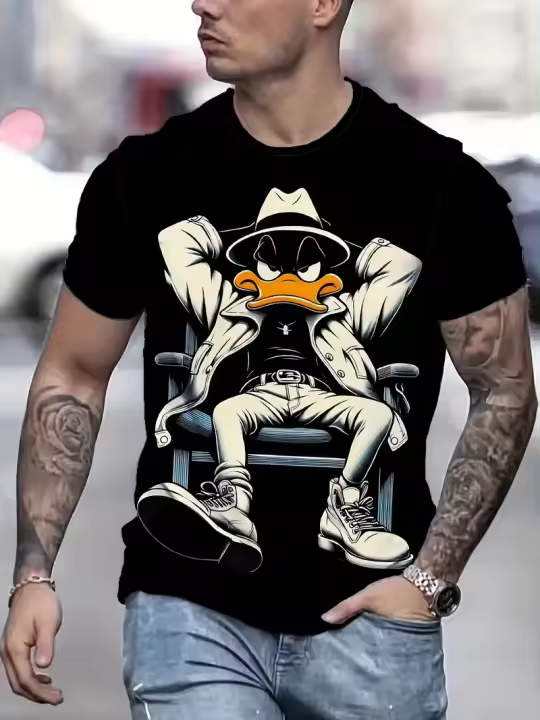 Camiseta De Hombre Con Estampado De Pato Divertido Talla Grande Estilo Casual Verano Camiseta De Poliéster Transpirable Y Secado Rápido Para Exterior - 1