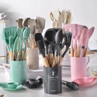 Set De Utensilios De Cocina Ecológicos De Silicona 12PCS Incluye Espátulas Cuchara Batidor Con Mango De Madera No-Artritis Para Cocina - details 0