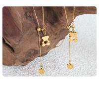 Collar con colgante de corazón de oso, diseño geométrico hueco de oso de amor, hebilla extraíble, collar de clavícula de acero de titanio ajustable, cadena de acero oxidado chapada en oro, accesorios de joyería para el cuello, regalo de fiesta para mujer - details 9