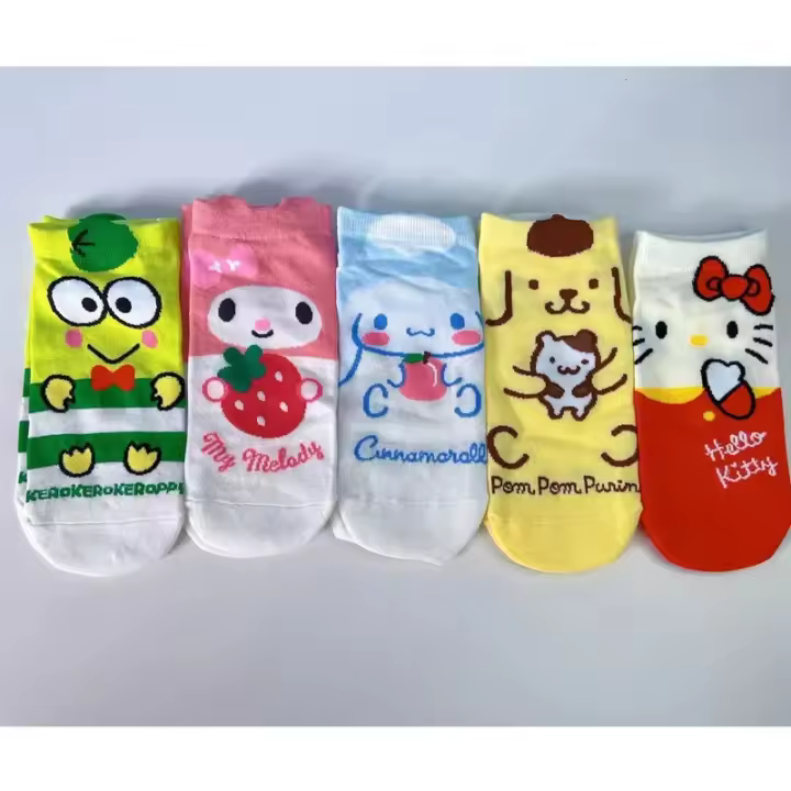 Calcetines Sanrio Hello Kitty Para Mujer 5 Pares Diseño De Dibujos Animados Harajuku Kawaii De Algodón Rosa Calcetines Cortos Casual - 1