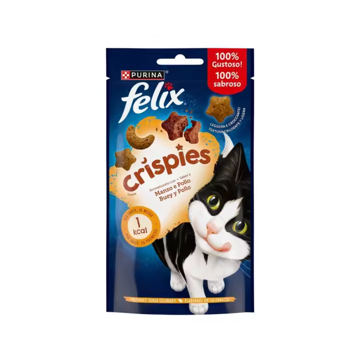 FELIX Crispies (45 gr) - Snack para Gatos Adultos (Buey y Pollo) - 1