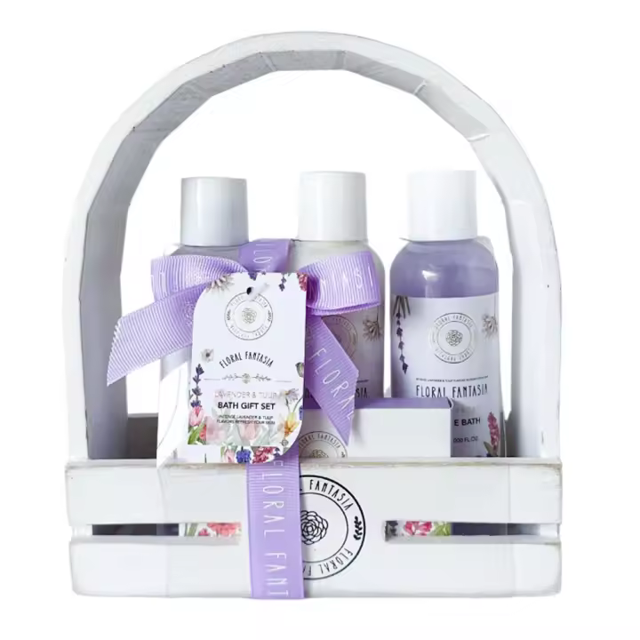 Becasan Nature Cesta Arco Blanco con Lavanda - Set de Cuidado Corporal para Baño y Relajación - 1