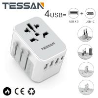 TESSAN Adaptador De Viaje Universal Con USB Y Tipo C Cargador De Pared Todoterreno Para Viaje a EU UK AUS Adaptador De Enchufe Internacional - details 0
