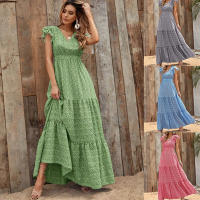 Falda Larga Bohemia Con Estampado Floral Vuelta En V Cintura Alta Para Fiesta Primavera Otoño Mujer Elegante Y Fluidez - details 2
