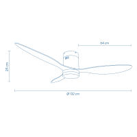 Ventilador Jocca de techo con diseño moderno blanco, luz LED 18W, 3 aspas ABS con un diámetro de 132 cm, motor DC silencioso 40W, 6 velocidades, temporizador de hasta 8 horas con control remoto. Ideal para hogar y oficina - details 1