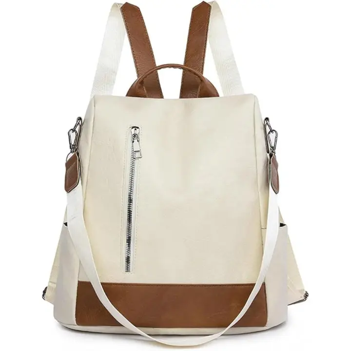 Mochipa de viaje para Mujer, Bolso de hombro de PU de gran capacidad, mochila de Ocio para Viajes al Aire Libre (Blanco) - 1