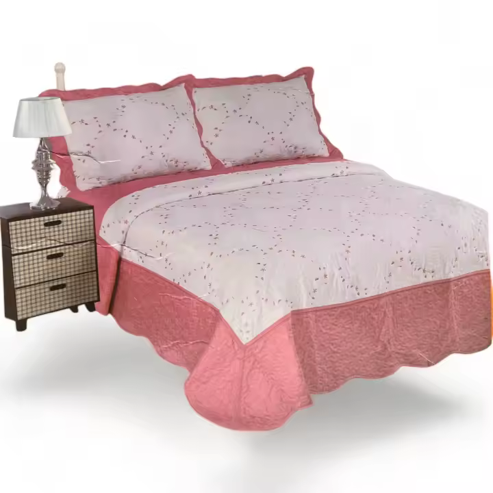 KingnetStore - Colcha Bouti Bordada Acolchada, Colcha Cubre Cama 100% Poliéster. Fina, Extra Suave y Ligera. Ideal para Primavera Verano Entretiempo, Con Funda Cojín Almohada, Elegancia y Suavidad con un Diseño Floral. Para Cama de 90 105 135 150 CM - 1
