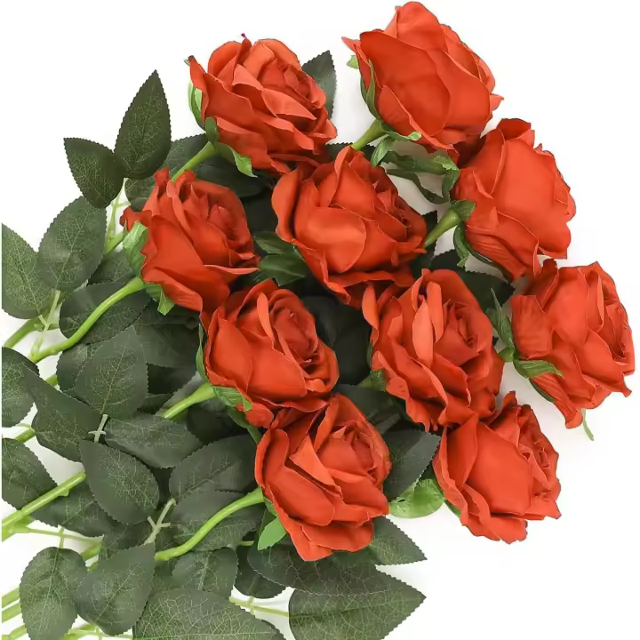 10 rosas artificiales de seda, flores falsas de un solo tallo, capullos de rosa, ramos de novia para decoración de bodas, hogar, fiestas de cumpleaños - 1