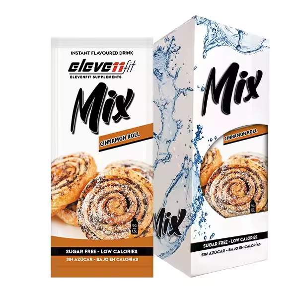 Eleven Fit Mix Instantáneo, Caja de 12 Sobres Sabor Cinnamon Roll - Prepara 1.5L de Bebida Saludable - Sin Azúcar, Baja en Calorías y Carbohidratos - Ideal para Agua/Leche, Cocinar y Preparar Postres - Mejora tu Dieta - Apto para Adultos y Niños - 1