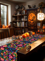 Mantelero De Lino Para Fiesta Mexicana De Dia De Los Muertos Y Cinco De Mayo Decoración Para Mesa De Comedor Y Cocina - details 0