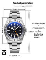 Reloj Deportivo De Hombre ADDIESDIVE 39mm Cristal De Vidrio Con Esferas Luminosas Resistente Al Agua 20Bar GMT Para Natación Y Diversión - details 3