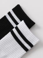 Conjunto De 6 Pares De Medias De Manga Media Para Mujer En Negro Y Blanco Absorbentes De Sudor Transpirables Y Versátiles - details 6