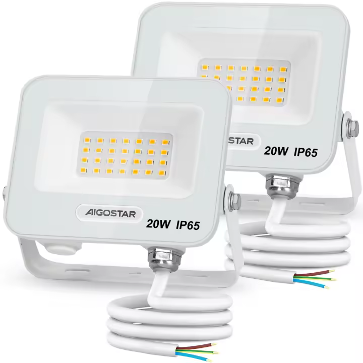 Aigostar Foco LED Exterior 20w, 1650LM Foco Proyector LED, IP65 Impermeable Luz de Seguridad, Natural 4000K Luces led exterior, Para Jardín, Patio, Garaje, Paquete de 2 - 1