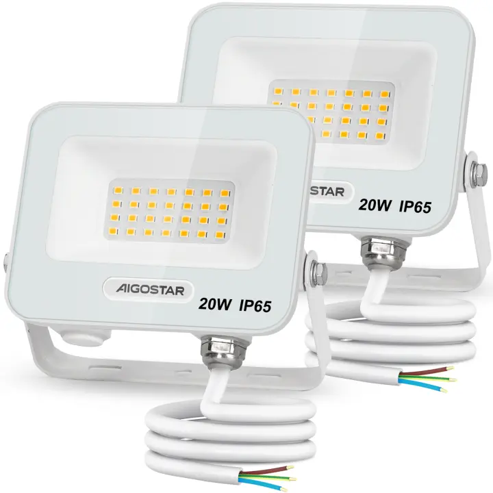 Aigostar Foco LED Exterior 20w, 1650LM Foco Proyector LED, IP65 Impermeable Luz de Seguridad, Natural 4000K Luces led exterior, Para Jardín, Patio, Garaje, Paquete de 2 - 1