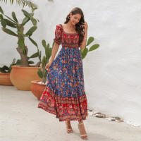 Vestido bohemio de playa para vacaciones, con un hombro al descubierto y mangas abullonadas, estilo europeo y americano, vestido largo - details 0