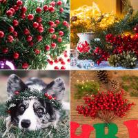 10pcs Ramas De Pino Con Bayas Rojas Artificiales De Alta Calidad Decoraciones Navideñas Para Wreath Y Árbol De Navidad - details 5