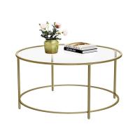 Mesa de centro redonda de cristal con marco de acero dorado, ideal para salón y café - details 0
