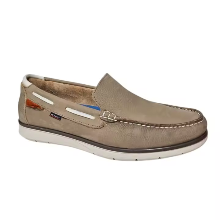 Zapato Dj Santa. Nautico Hombre Piel Nobuck Beig Referencia: 14226 Beig - Marca DJ SANTA - Nautico hombre en piel nobuck beig, detalle de pieza piel cuero en talón lateral. - 1
