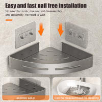 Cesta De Almacenamiento Para Inodoro No Perforada Tripode De Aluminio Montado En La Pared Para Esquina De Lavabo Y Baño - details 4