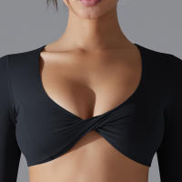 Yoga manga larga ajustado Sexy transpirable secado rápido deporte sujetador gimnasio Push Up a prueba de golpes alta intensidad Pilates ropa mujeres - details 18