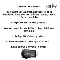 Anycast Miracast ver la pantalla de movil en la television duplicar pantalla telefono tv televisor películas series YouTube envio urgente Heniak Store - details 1