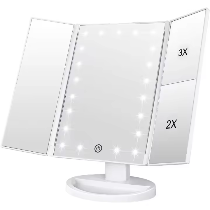 Espejo de maquillaje con 21 luces LED naturales, aumento 3X/2X, baterías/Fuente de alimentación dual USB iluminado espejos cosméticos (blanco) - 1