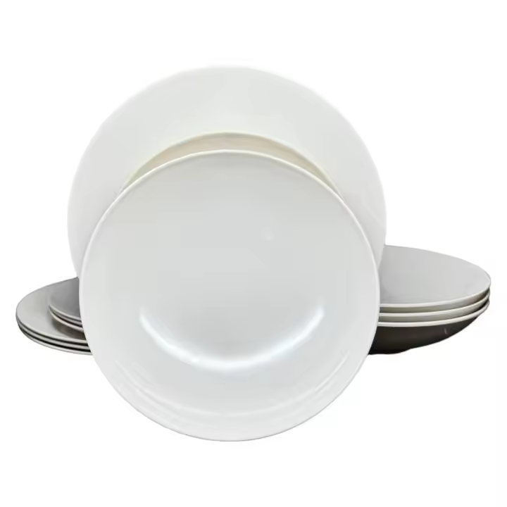 Vajilla melamina La Mediterránea 12 platos, para 4 personas; 4 platos llanos grandes 25.5cm; 4 platos para postre 20cm; 4 platos hondos para sopa o ensalada 21x5.3 cm - 1