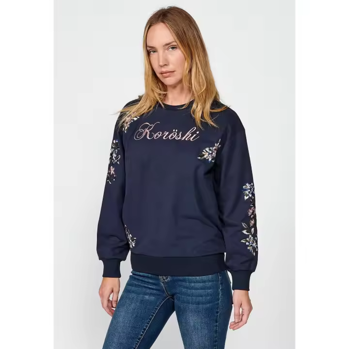 Koroshi Sudadera con bordado floral y logo para mujer en color azul índigo - 1