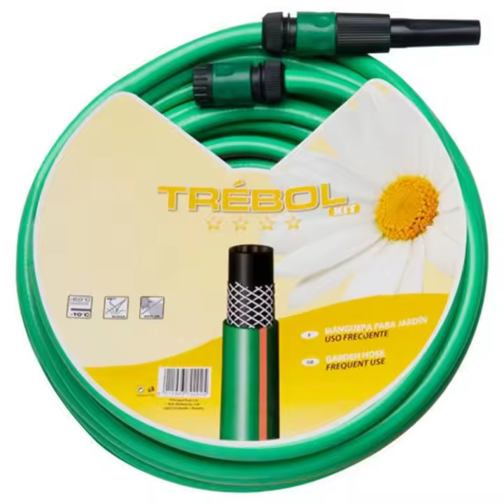 Saturnia Manguera Verde Trebol Trenzado 15 Mm. - 5/8" Rollo 25 Metros Con Accesorios - Alta Calidad - 1