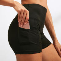 Pantalones cortos de Yoga de cintura alta para mujer, pantalones cortos ajustados de secado rápido elásticos para Fitness, pantalones cortos de longitud 3/4 con bolsillos, ropa deportiva - details 4