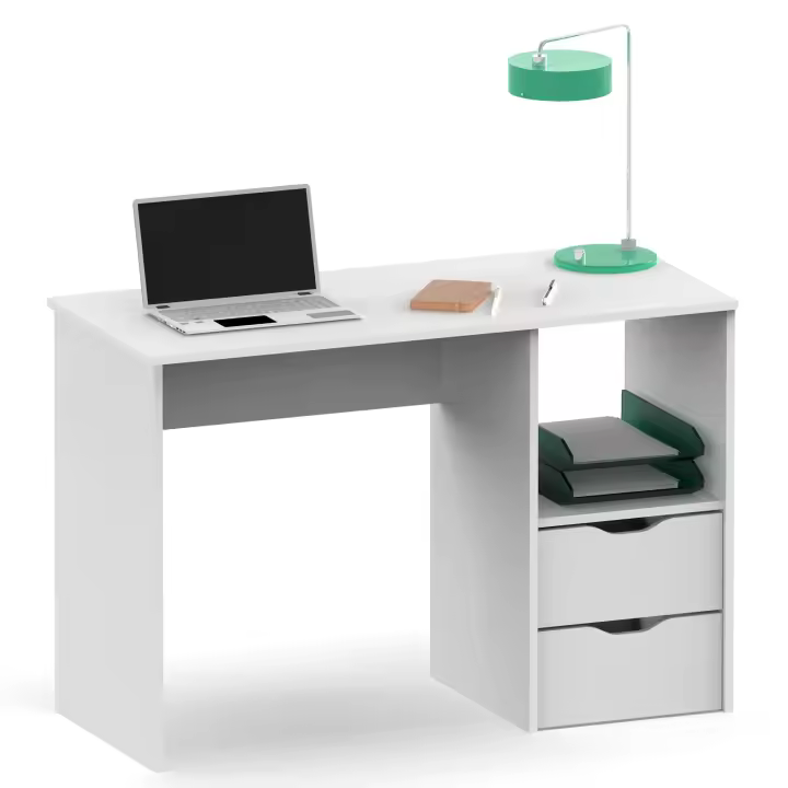 Briebe Prakt Escritorio, Mesa de Ordenador 76x115x50cm 2 Cajones, Oficina, Habitación Juvenil, Desk, Tocador, , Blanco - 1