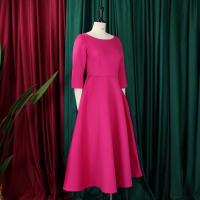 Vestido Elegante Para Mujer 2024 Moderno Cuello Redondo Tres Cuartos Ajustado a La Cadera A-Line Midi Fiesta Cumpleaños Cena Boda - details 3