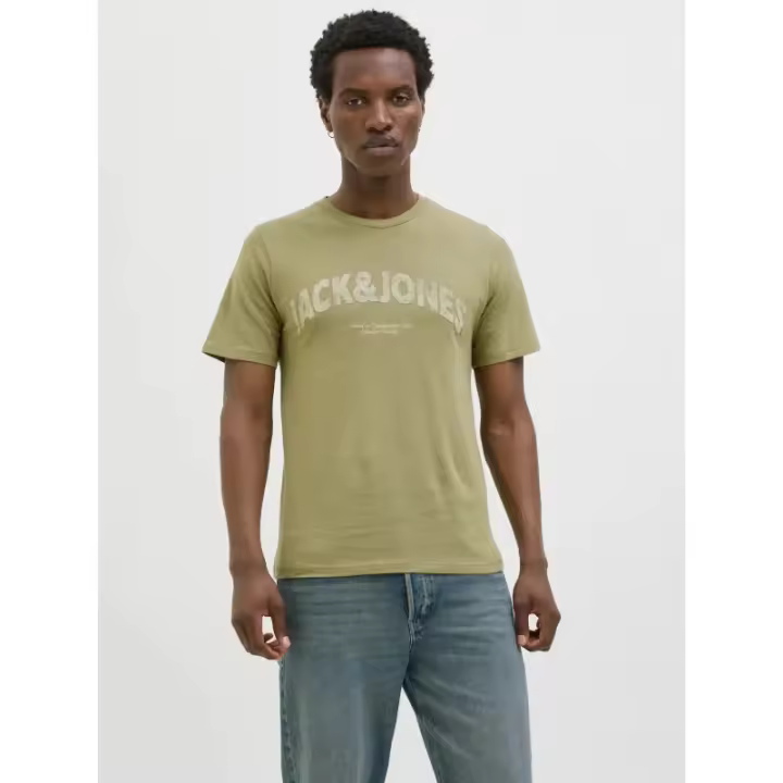 Jack&Jones - Camiseta de Manga Corta para Hombre - Verde- Cuello Redondo, Corte Regular y Estampado Suave - 1