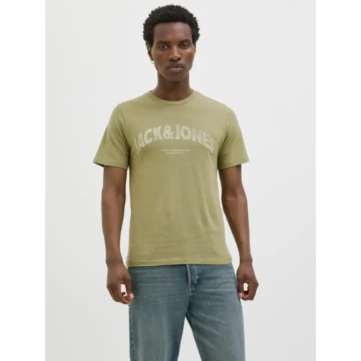 Jack&Jones - Camiseta de Manga Corta para Hombre - Verde- Cuello Redondo, Corte Regular y Estampado Suave - 1