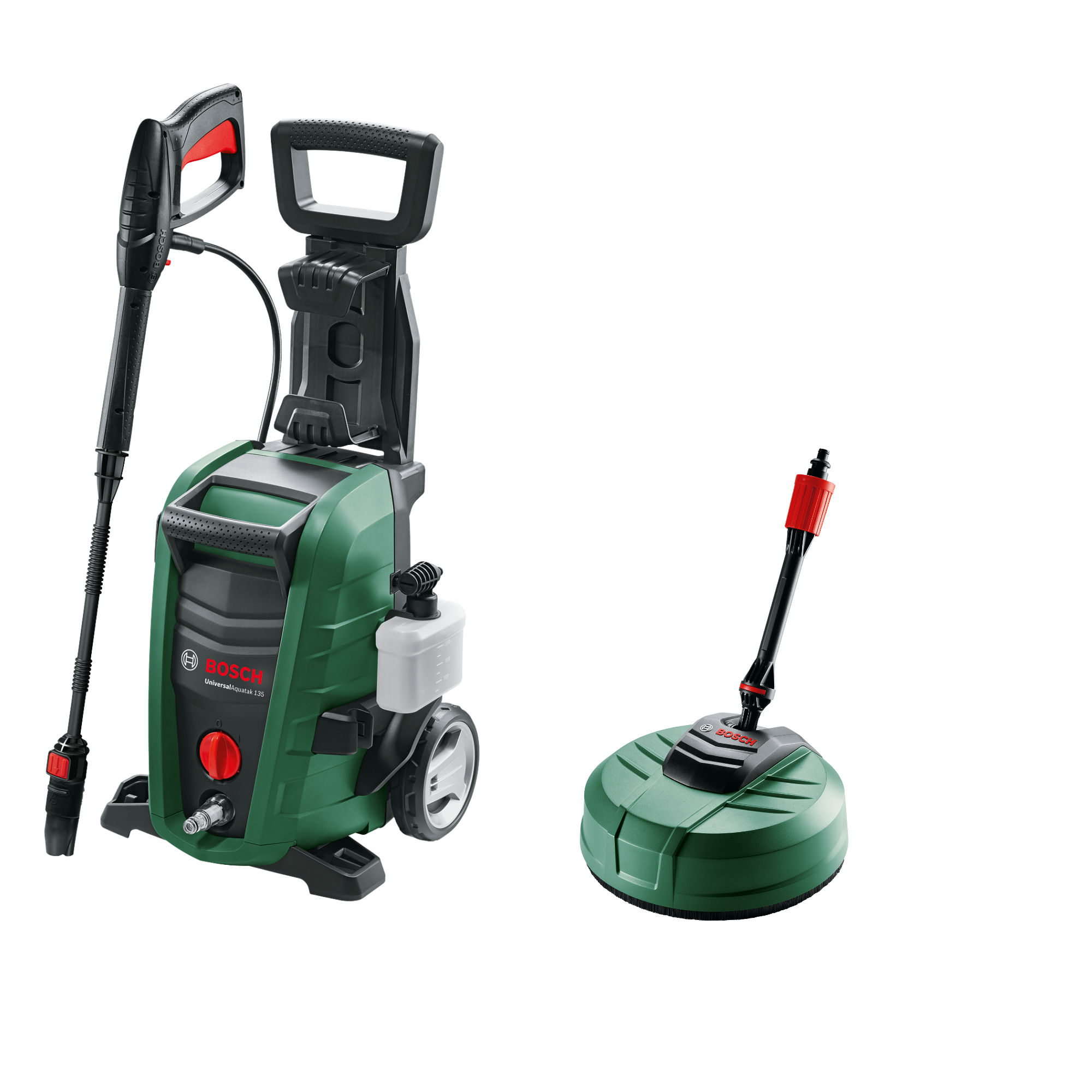 Bosch - Pack Hidrolimpiadora + Limpiador de Terrazas AquaSurf 250 - UniversalAquatak 135 - 1900W, 135 bar, 410 l/h, con Boquilla 3 en 1 y Lanza
