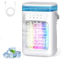 Aire Acondicionado Portatil Mini, 5 en 1 Enfriador de Aire Pequeño, Tanque de 1000m, 3 Velocidades, 2 Nebulización, 2-4H Cronometrado, 7 LED Ventilador Refrigerador para Dormitorio Oficina - details 0