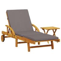 vidaXL Tumbona con cojín y mesa madera maciza de acacia Crema, Gris oscuro, Sillas de Exterior Ideal para jardín, playa, piscina, terraza Tumbona Piscina Tumbonas Playa Tumbonas Jardín Exterior - details 0