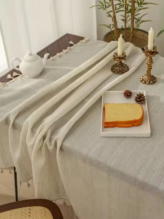 Mantel De Lino Cuadrado Con Borlas Sólido De Algodón Y Lino Para Cocina Comedor Restaurante Fiesta Cubierta De Mesa - 1