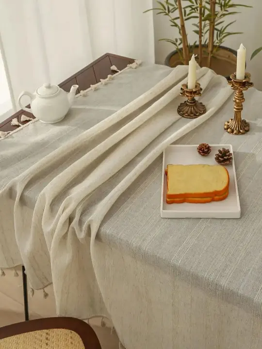 Mantel De Lino Cuadrado Con Borlas Sólido De Algodón Y Lino Para Cocina Comedor Restaurante Fiesta Cubierta De Mesa - 1